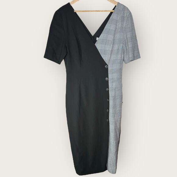 Fame and Partners Everly Colorblock Sheath Dress Black US Size 10 Plaid Two-Tone - Picture 1 of 13